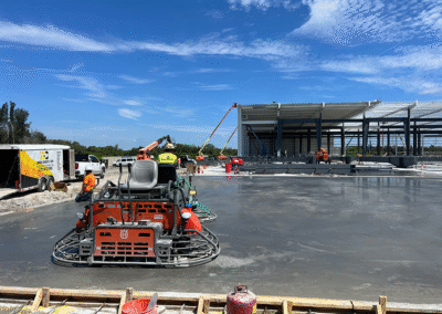 Concrete machinery in use by Zamora Concrete at SpaceX hangar project