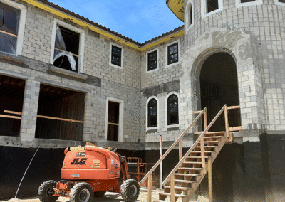 Wide view of concrete shell construction at oceanfront Vero Beach residence by Zamora Concrete